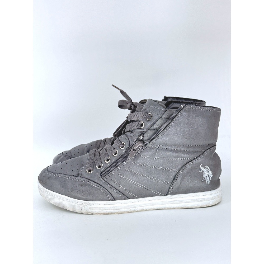 US Polo Assn High Top Sneakers Womens 6.5 Gray Quilted Side Zip Shoes